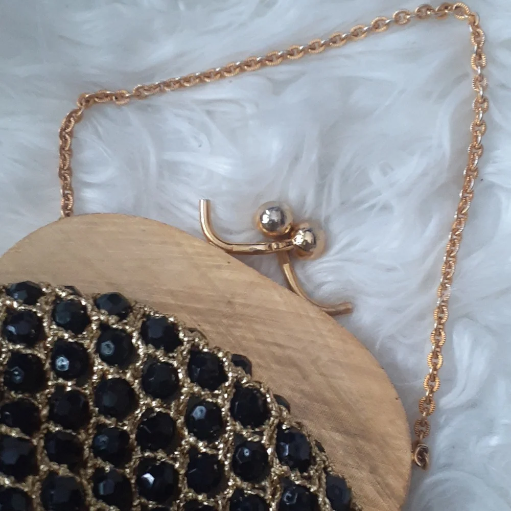 Vintage Black and Gold Beaded Clutch Wristlet